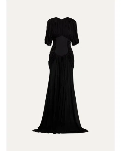Heirlome Micka Shirred Jersey Short-sleeve Maxi Dress In Black