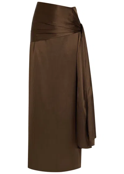 Heirlome Mila Cascading Silk Maxi Skirt In Brown