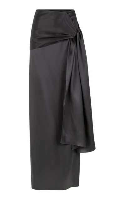 Heirlome Mila Draped Silk Maxi Skirt In Black