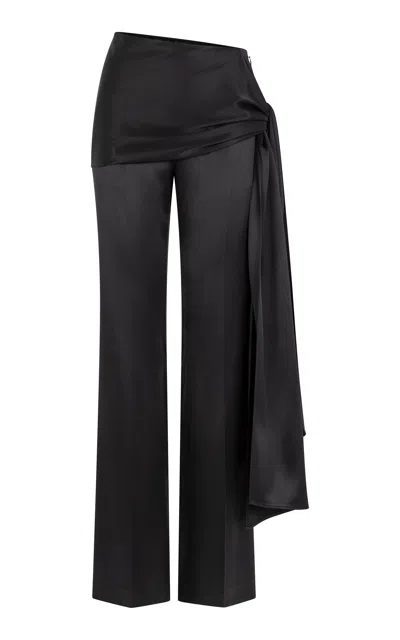 Heirlome Mila Tie-detail Silk Straight-leg Pants In Black
