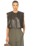 Heirlome Milagros Boxy Leather Crop Top In Pewter Green