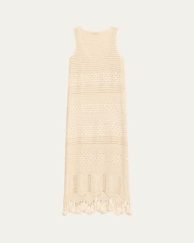 Heirlome Ophelia Crochet Tassel Midi Dress In Creme