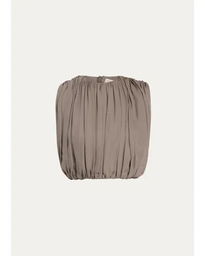 Heirlome Penny Shirred Silk Double-georgette Bubble Crop Top In Pewter