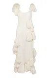 Heirlome Pom Pom Silk Midi Dress In Neutral
