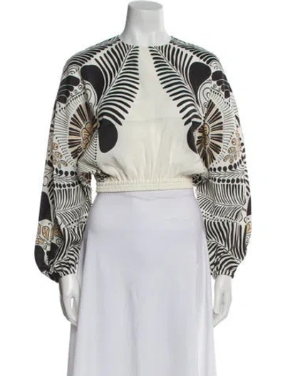 Pre-owned Heirlome Printed Crew Neck Crop Top In White