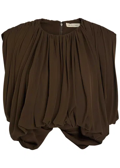 Heirlome Renata Draped Silk-georgette Top In Brown