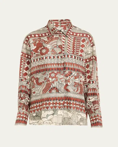 Heirlome Rodrigo De La Cruz Silk Button-down Shirt In Currantivory Multi
