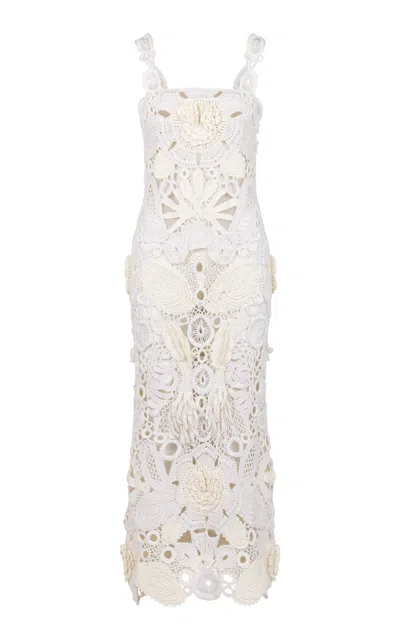 Heirlome Roselia Cotton-silk Midi Dress In White