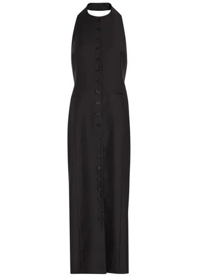 Heirlome Sarah Halterneck Wool And Silk-blend Midi Dress In Black