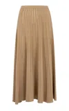 Heirlome Savannah Ribbed Cotton-silk Midi Skirt In Tan