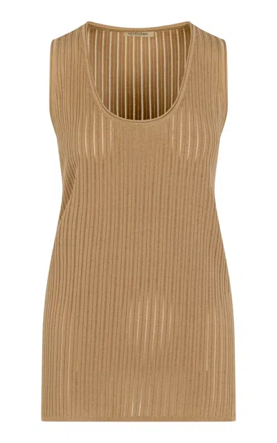 Heirlome Savannah Ribbed Cotton-silk Tank Top In Tan