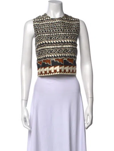 Pre-owned Heirlome Silk Graphic Print Crop Top In Neutrals