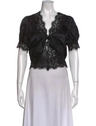 Pre-owned Heirlome Silk Lace Pattern Crop Top In Black