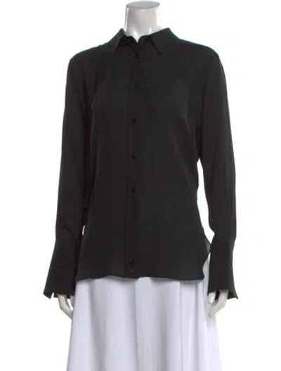 Pre-owned Heirlome Silk Long Sleeve Button-up Top In Black