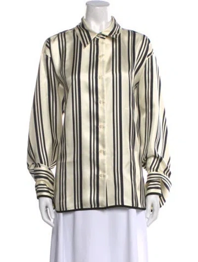 Pre-owned Heirlome Silk Striped Button-up Top In Neutral