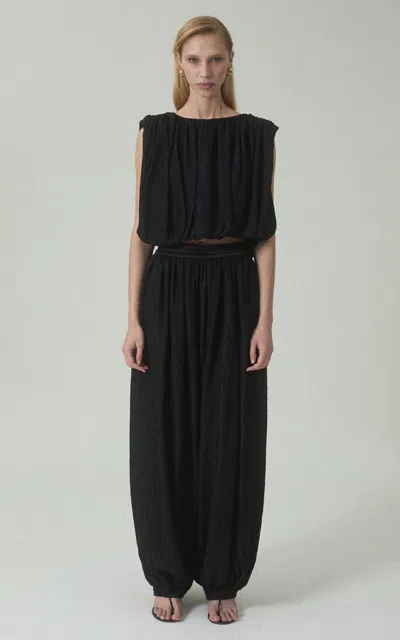 Heirlome Teagan Pleated Silk Wide-leg Pants In Black
