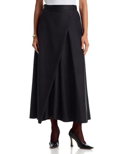 Heirlome Tetchan Wool Blend Crossover Waist Midi Skirt In Black