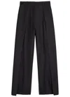 Heirlome Tova Pleated Wool And Silk-blend Faille Wide-leg Pants In Blue
