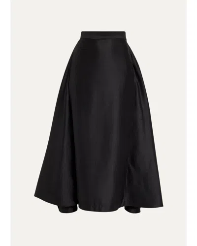 Heirlome Viola Silk Shantung Full Midi Skirt In Black