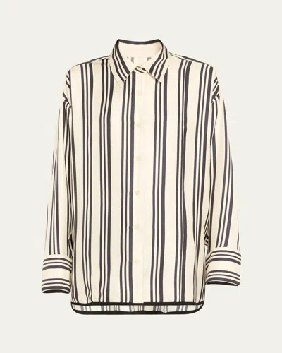 Heirlome Vivi Stripe Button Down Silk Blouse In Cream/black