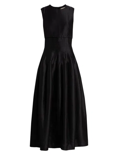Heirlome Women's Estefania Shantung Silk Fit & Flare Midi-dress In Black