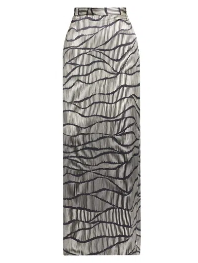 Heirlome Women's Ivanna Striped Silk Maxi Skirt In Gray