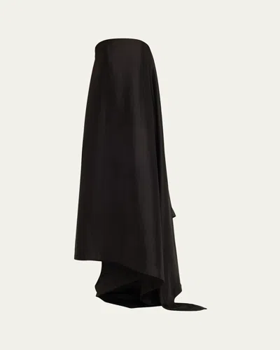 Heirlome Wren Strapless Asymmetric Silk Maxi Dress In Black
