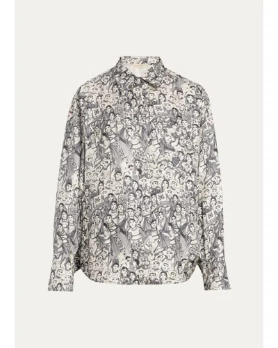 Heirlome X Angelica Morales Gomez Printed Silk Twill Oversized Button-down Shirt In Ivory/black
