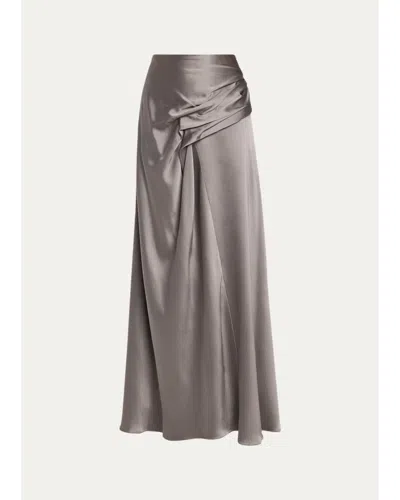 Heirlome Yvonne Pleat Draped Crepe Back Satin Maxi Skirt In Pewter