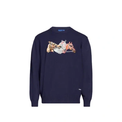 Helas Caps Pull Col Rond À Motifs In Blue