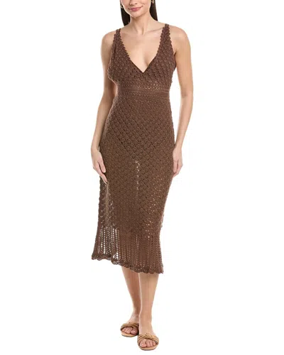 Helen Jon Claudia Crochet Midi Dress In Chocolate Brown