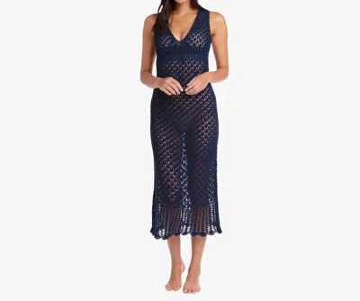 Helen Jon Claudia Crochet Midi Dress In Navy In Animal Print
