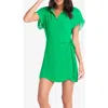 Helen Jon Flutter Sleeve Wrap Dress In Kelly Green