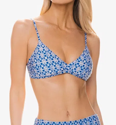 Helen Jon Hook Back Bralette Bikini Top In Lagos Print In Blue