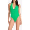 Helen Jon Kara Key Hole One-piece In Chevron Textured Kelly Green