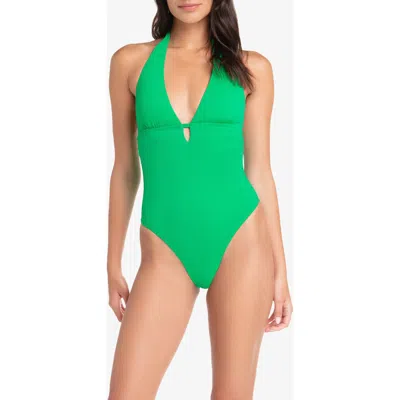 Helen Jon Kara Key Hole One-piece In Chevron Textured Kelly Green