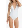 Helen Jon Kara Key Hole One-piece In Textured White