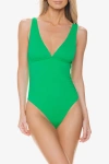 Helen Jon Olivia One-piece In Chevron Textured Kelly Green