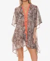 Helen Jon Open Front Caftan Cover-up Mini Dress In Pep In Brown