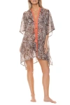 Helen Jon Open Front Caftan Cover-up Mini Dress In Pep In Brown