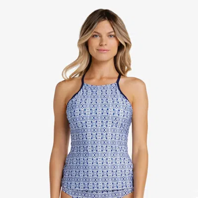 Helen Jon Racerback Tankini In Tangier & Navy In Blue