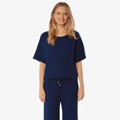 Helen Jon Short Sleeve Pullover Top In Navy In Blue