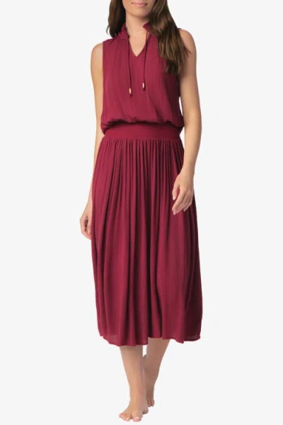 Helen Jon Sleeveless Smocked Dress In Burgundy