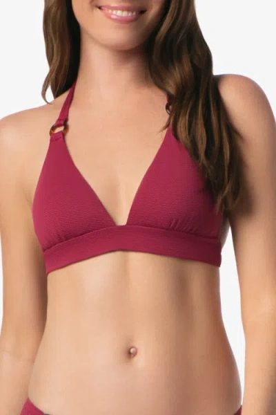 Helen Jon Tortoise Ring Banded Halter Top In Burgundy