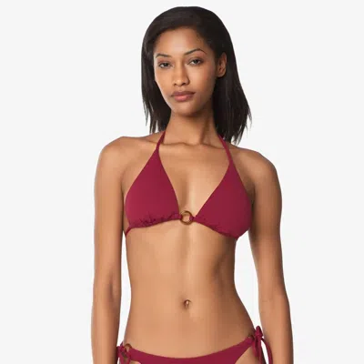 Helen Jon Tortoise Ring String Bikini Top In Merlot In Red