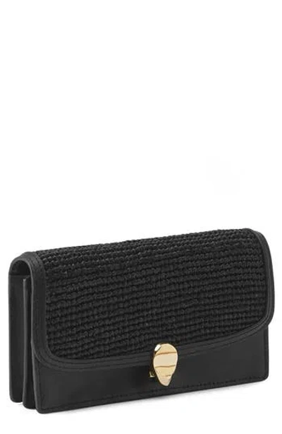 Helen Kaminski Adelia Raffia Trim Leather Wallet In Black