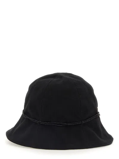 Helen Kaminski Black Linen Bucket Hat With Subtle Metallic Emblem
