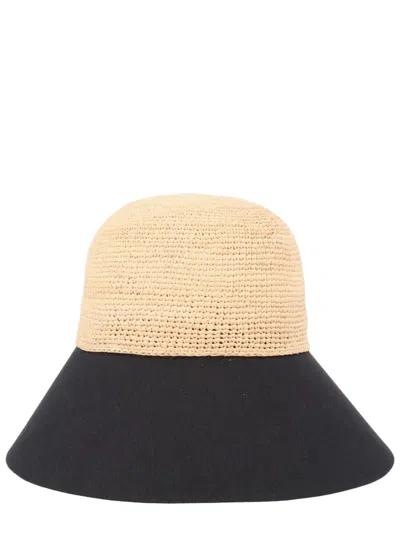 Helen Kaminski Beige Raffia And Linen Hat In Multi