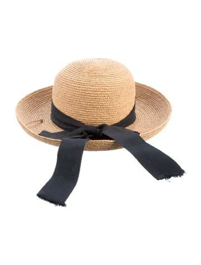 Pre-owned Helen Kaminski Beige Whipstitched Fedora Hat W. Bow Accent W. Tag In Neutral