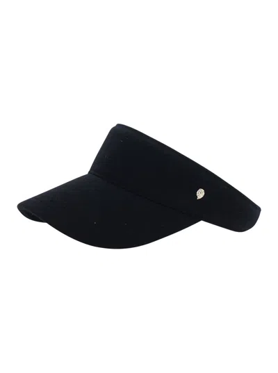 Helen Kaminski Berkley Wool Visor Hat With Curved Brim And Side Logo Plate In Black